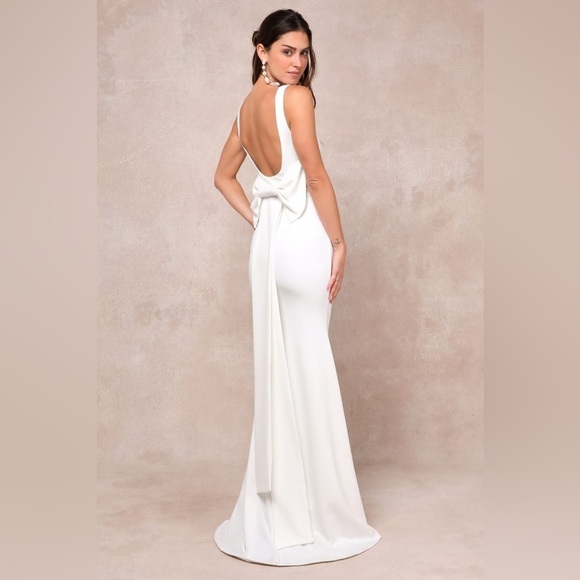 Lulus Dresses & Skirts - NWT Lulus Loving Fate White Bow Square Neck Backless
Maxi Dress, Size Small